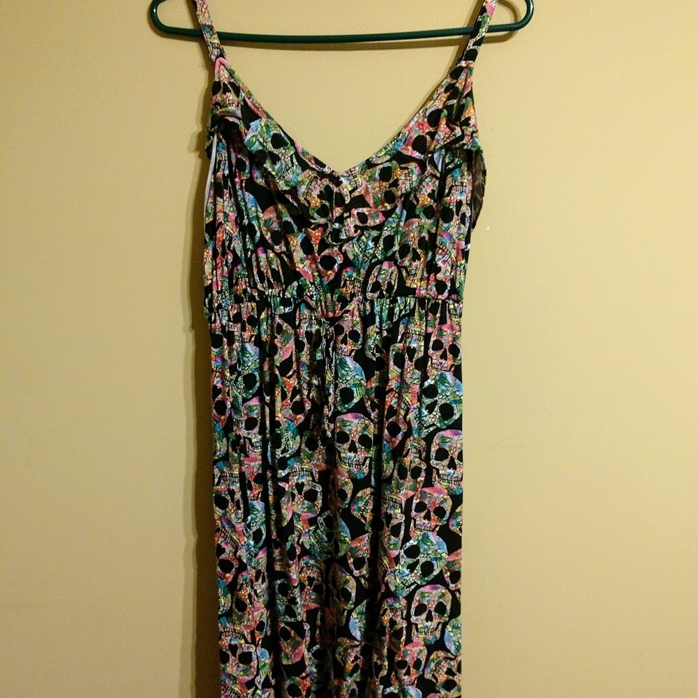 Colorful skull strappy dress plus size